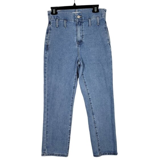 Redial Women's High Rise Paperbag Waist Straight Leg Light Wash Jean Sz 4 (EU34) - Picture 1 of 16